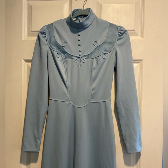 True Vintage 70's Mikey, Jrs. Of CA Light Blue Mock Neck Maxi Gown Sz 5 Juniors - Picture 1 of 7